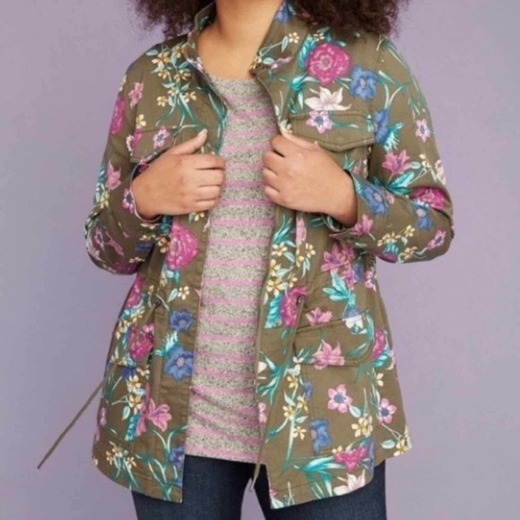 Lane Bryant Green Floral Pockets Utility Jacket Size 26/28 - Picture 1 of 12